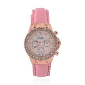 Pink Austrian Crystal Japanese Movement Watch with Pink Strap by Strada